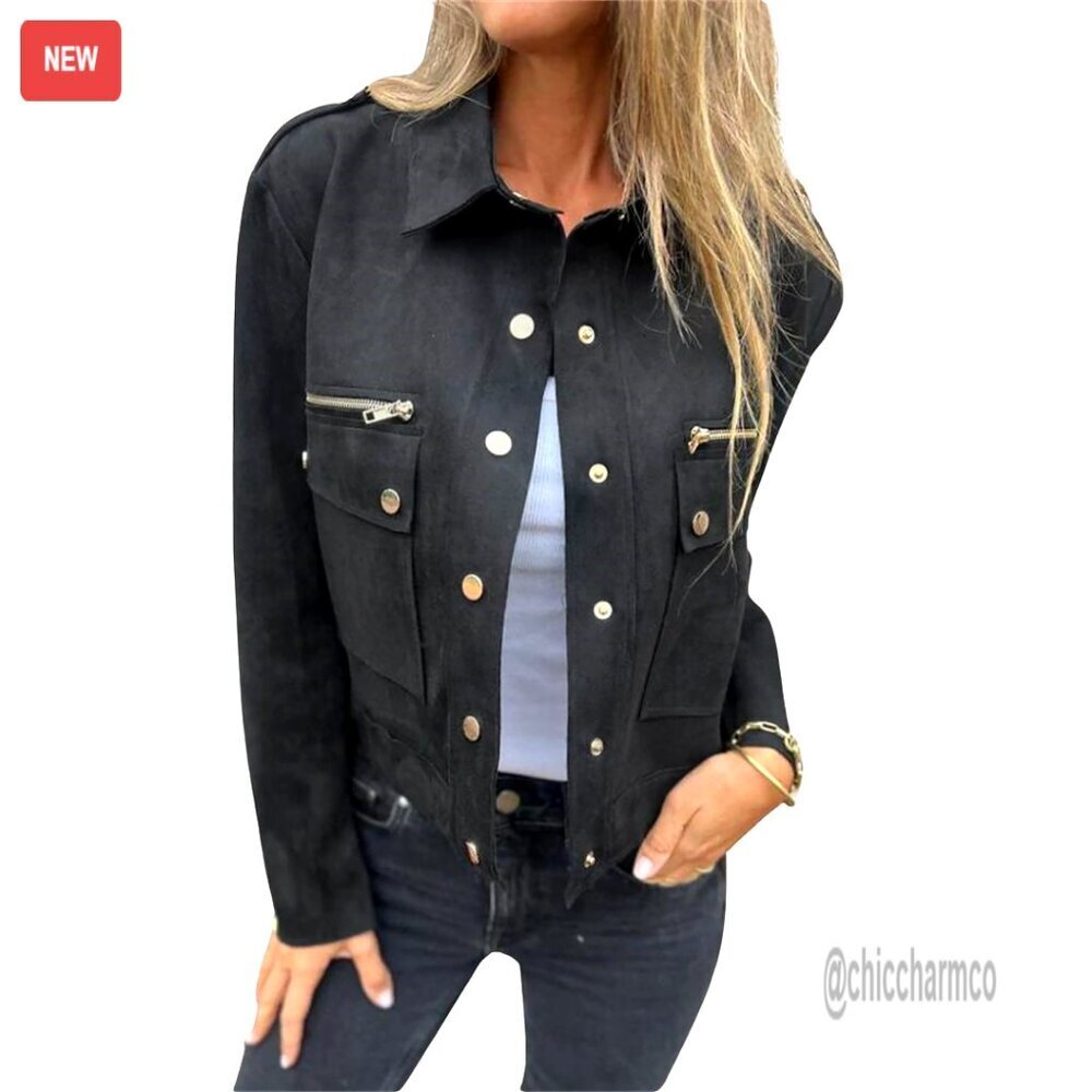 Cropped Faux Suede Leather Bomber Jacket Slim Fit Moto Biker Chic